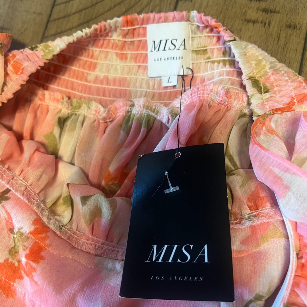 NWT MISA Los Angeles Women's L Maxi Dress Pink Floral Strapless Ruffle High Low - Picture 5 of 7